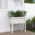 White Solid Pine Wood Garden Planter Rectangular Decorative Inlays 27.6 x 12.2 x 9.6 Inch Capacity Outdoor Raised Garden Bed for Patio Balcony Gardening