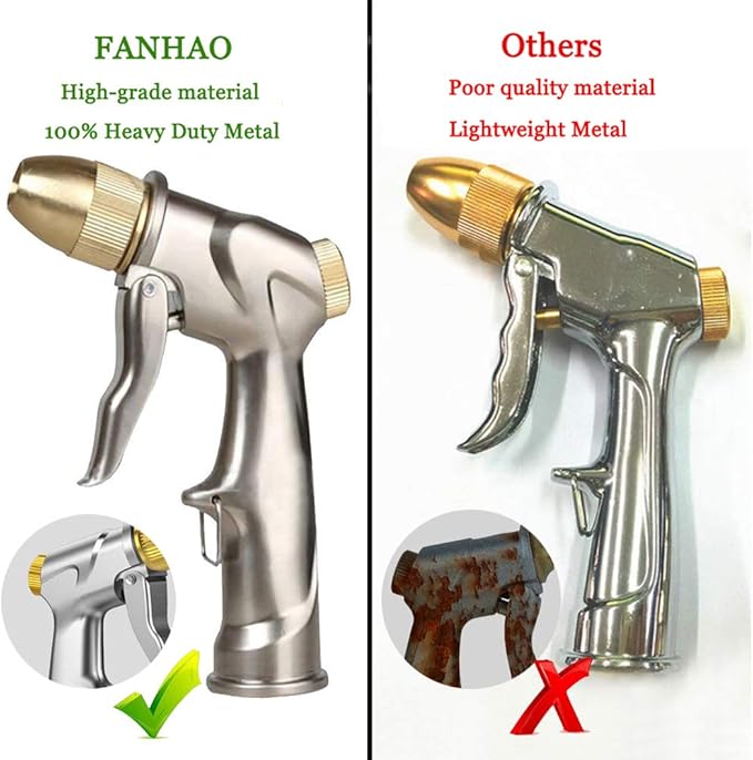 FANHAO Upgraded Garden Hose Nozzle Sprayer 100% Heavy Duty Metal Handheld Water Nozzle High Pressure in 4 Spraying Modes for Watering Plants and Lawn Car Washing Patio and Pet
