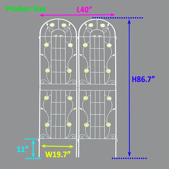 Metal Garden Trellis 86.7 x 19.7 Rustproof Trellis for Climbing Plants – Easy to Assemble Sturdy and Multi-Purpose Outdoor Flower Support(2 Pack-Cream White)