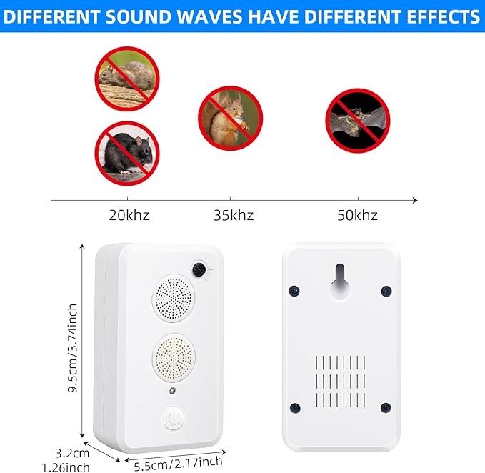2 Pcs Ultrasonic Bat Repellent for Attic Porch Outdoor Indoor Use Rechargeable Bat Deterrent Devices Electronic Bird Repellent Bats Keep Away Reject Repelling System Removal Device for House Home