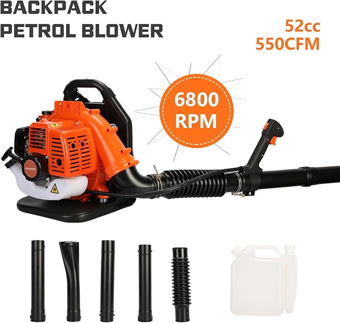 Leaf Blower 52CC 2-Stroke Gas Powered Backpack Blower with 550 CFM Strongest Handheld &amp Backpack Leaf Blowers for Yard Garden Lawn Care and Snow Removal Adjustable Tube &amp Ergonomic Harnes