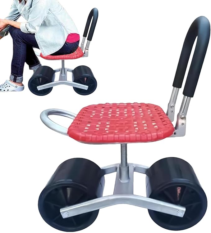 Swivel Garden Stool - Adjustable Height Rolling Seat with Wheels Mobile Harvesting Cart Chair Perfect Gardening Aid &amp Work Bench Tool for Comfort an