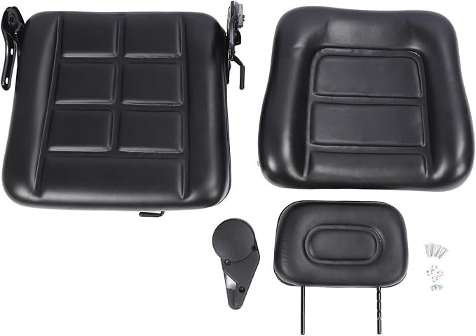 Generic Lawn Mower Fit for Seat Comfortable PVC Leather Universal Forklift Fit for Seat with Multi Angle Adjustment for Tractors Telehandler Backhoe Black (Without armrest)