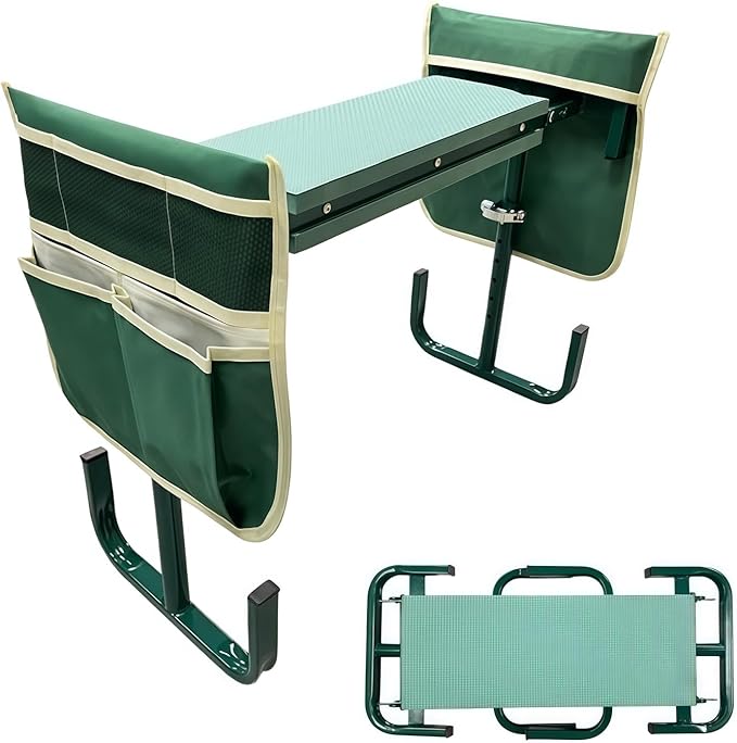 Adjustable Garden Kneeler and Seat Foldable Garden Kneeler and Seat with Wider Kneeling Pad and 2 Tool Pouches Height Adjustable Heavy Duty Gardening Stool