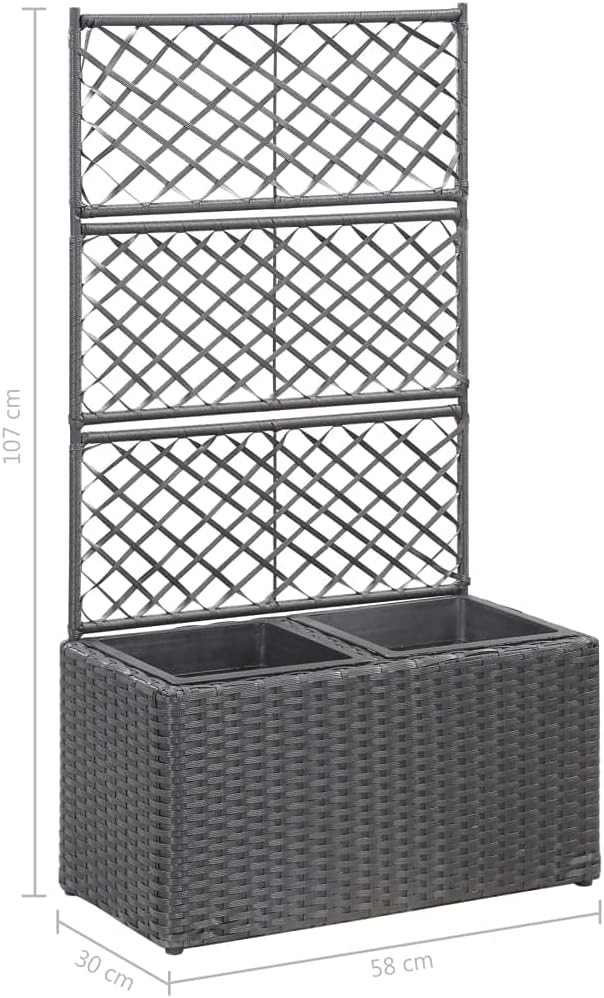 shubiao Trellis Raised Bed with 2 PotsRaised Garden Bed Garden Trellis Patio Planters Outdoor Screen Freestanding 22.8x11.8x42.1 Poly Rattan Black