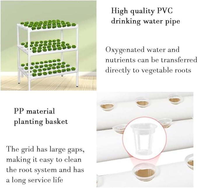 Hydroponics Growing System Kit Indoor Garden Vertical Hydroponic Tower with Water Pump PVC Drinking Water Pipe Height-Adjustable Foot Pads for Fruits