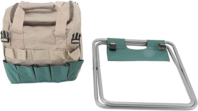 Garden Folding Stool Foldable Multipurpose Chair with Tools Storage Bag Large LIDacity for Greenhouse Fishing Camping and Travel