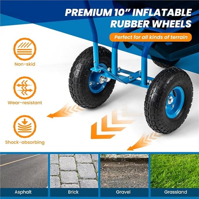 ERGOMASTER Rolling Garden Seat with Wheels360 Degree Swivel Seat Gardening Stool for PlantingTool Storage &amp 2 Steering HandlesUse for Patio Yard and Outdoors Workseat Blue
