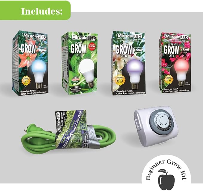Miracle LED Classroom Gardener 1-Socket Corded Beginner LED Grow Kit with Sproutmatic Timer Controls PK1