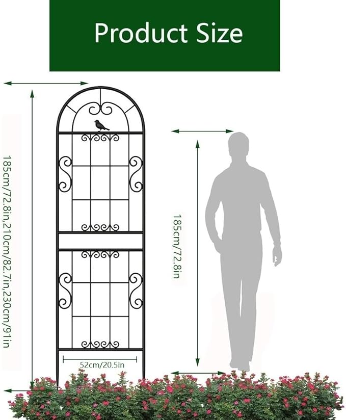 Metal Garden Trellis for Climbing Plants Plants Support Sturdy Garden Trellis for Potted Climbing Vine Indoor Outdoor - Black White(Color:BlackSize:185 * 52cm/72.8 * 20.5in)