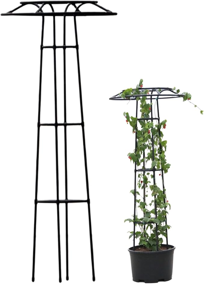 Garden Trellis for Climbing Plants Umbrella Shaped Ventilated Plant Trellis Plastic Wrapping UV Protection Metal for Potted Plant Long 57in| Cages Supports