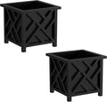 Lattice Design Planter Box 2-Pack – 14.75-Inch Decorative Outdoor Flower or Plant Pots – Front Porch Patio and Garden Decor by Pure Garden (Black)