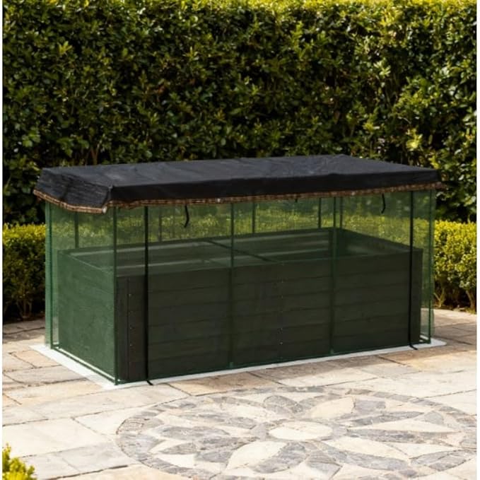 Heavy-Duty Galvanized Steel Raised Garden Bed with Integrated Crop Cage and Adjustable Shade Cloth for Outdoor Vegetable and Flower Growing (Dark Green + HDPE + Steel-1)
