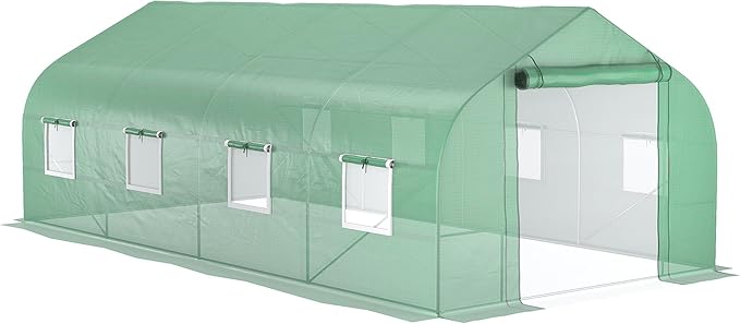 Outsunny 20' x 10' x 7' Walk-in Greenhouse Tunnel Green House with Zippered Mesh Door and 6 Mesh Windows Gardening Plant Hot House with Galvanized Steel Frame Green