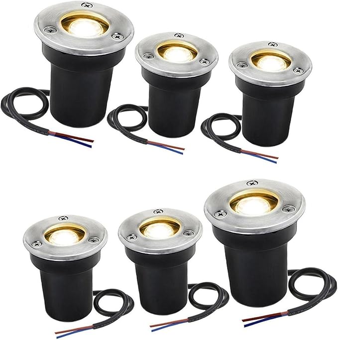 6 Pack 1W Ground Spotlights - Outdoor LED Flood Light IP67 Waterproof Outdoor Buried Lights Recessed LED Spot Lights for Paving Patio Step Garden Lawn Landscape Lighting(White220v(1W))