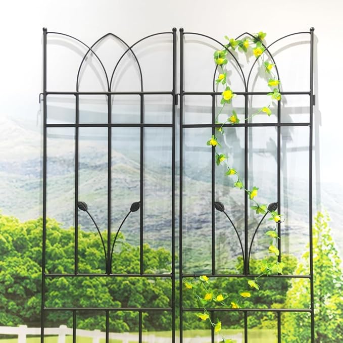 Sturdy Metal Garden Trellis for Climbing Plants – Rust-Resistant Outdoor Plant Support for Vines Roses and Flowers (4 Pack-Black)