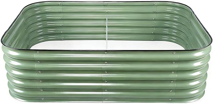 Galvanized Raised Garden Bed OutdoorLarge Raised Bed for GardeningMetal Planter BoxCorrosion Resistant Easy Assemblyfor VegetablesFruitsFlowers (Olive Green150x150x43cm)