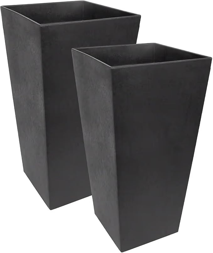 Tierra Verde 2-Pack Indoor &amp Outdoor Self-Watering Square Planters Large Sonata Black - Planter Containers for Plants and Flowers - Gardening and Landscaping Accessories