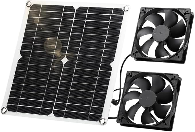 SUNYIMA 12W Solar Fan IP65 Waterproof Solar Exhaust Fan for Chicken Coops Greenhouses Sheds Pet Houses &amp Window Venting (Dual Fan)