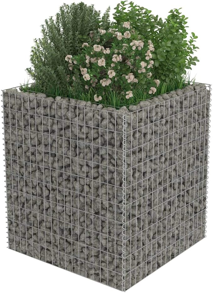 Gabion Planter Galvanized Steel Metal Box: Outdoor Large Bed for Gardening Flower and Plant Growing 35.4x35.4x39.4