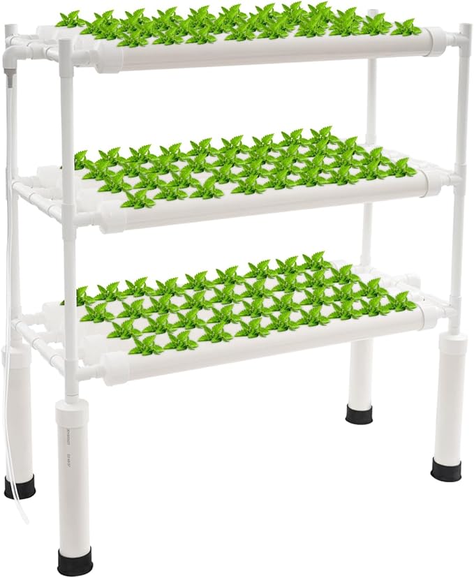 Hydroculture System 108 Planting Places 3 Floors Vertical Hydroponics Growing System Indoor Hydroponics Plant for Herbs Salad Vegetables with Timer &amp Pump White