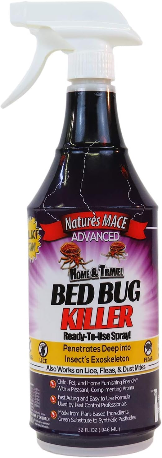 Nature’s MACE Bed Bug Killer 32 oz Kill BedBugs Treatment Mites Eggs Easy Do-It-Yourself Professional Bed Bug Spray At-Home Solution Mattress Non-Toxic Child &amp Pet Safe Stain &amp Odor