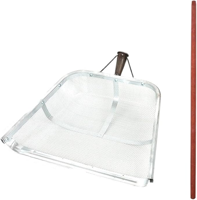 Stainless Steel Soil Sieve Large Stainl Steel Soil Leaching Tool Farm Work Iron Ovel Sieve Sand Filter Screen Corn Garden Tools(Screen-mesh 0.2x0.2cm+1.2 Wooden Stick)