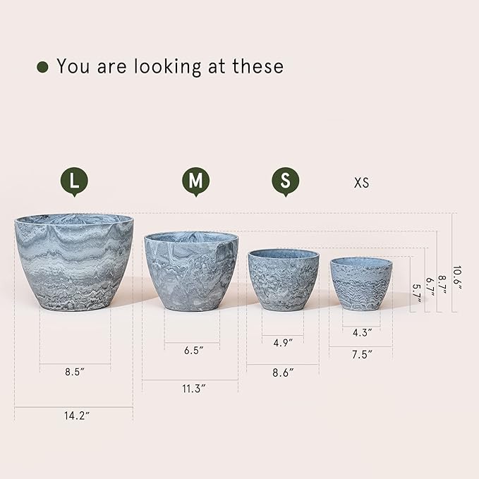 LA JOLIE MUSE 14.2/11.3/8.6 Inch Round PlanterIndoor/Outdoor Large Planters Set of 3Grey Plant Container with Drain HolesTree Flower Plant Pots for Patio and Deck