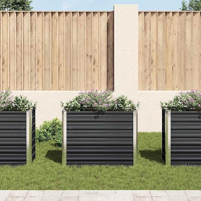 Galvanized Steel Raised Garden Bed 39.4x15.7x30.3 Anthracite Powder-Coated Planter with Open Bottom for Balcony Patio Vegetable Flower Herb Outdoor Gardening