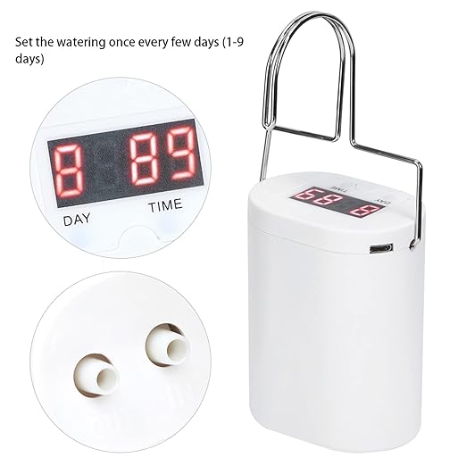 Intelligent Charging Potted Plant Timing Watering Kit Automatic Drip Irrigation System Watering Controller with 4 Outlet Dripper for Indoor Outdoor Plants Rechargeable