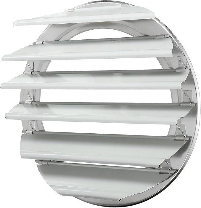 PATIKIL 12 Inch Aluminum Vent Cover Louver Shutter Exhaust Fan Louvered Vent Automatic Gravity Round Grill Self-Closing Vent Cover for Greenhouse Industrial Exhaust HVAC System White