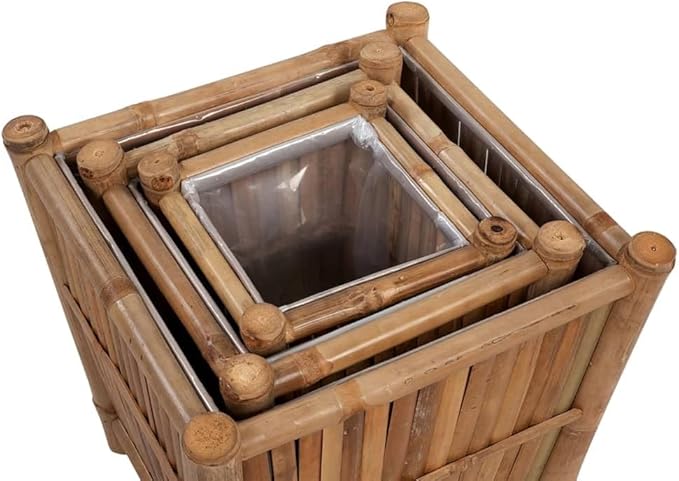 Raised Bed Set 3 Pieces Bamboo with Nylon Lining Unique Plant Pots Large Planters for Outdoor Plants Plant Pots Large Outdoor Pots for Outdoor Gardening Porch Plants