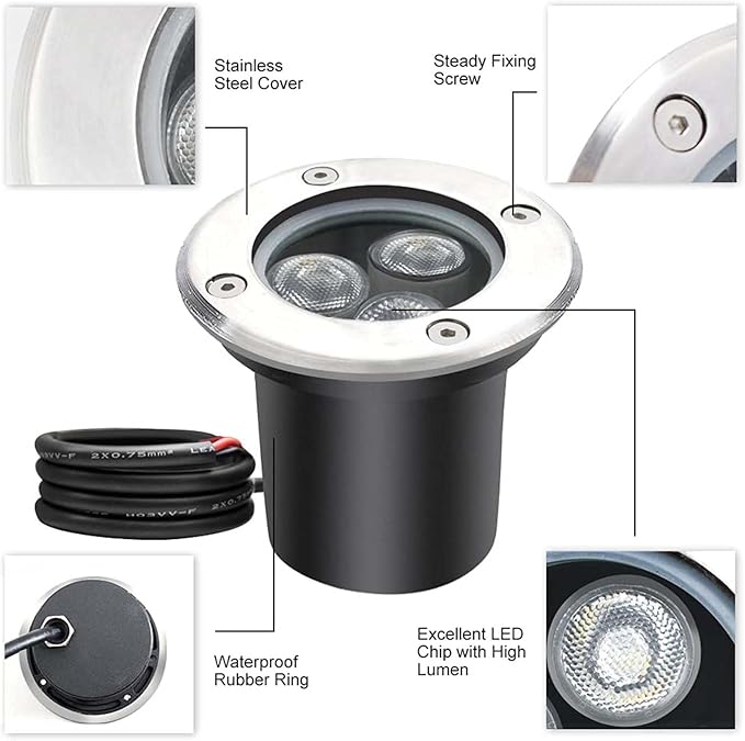 6 Pcs 3W LED Outdoor Spotlights - 12V/24V Ground LED Landscape Lights Waterproof IP67 Outdoor Recessed Spot Light Driveway Deck Step Garden Lights(Blue3w(12v))