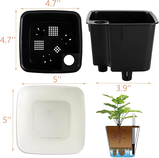 yarlung 6 Pack Self Watering Planter with Water Level Indicator 5 Inch Plastic Plant Flower Pots Nested Container for Indoor Plants Herbs Aloe Outdoor Gardening