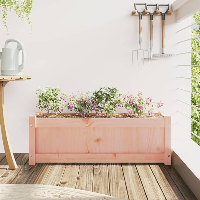 Wooden Garden Planter Box Outdoor Flower Box Wood Flower Boxes for Outdoor Plants Raised Garden Bed Planter Box 35.4x12.2x12.2 Solid Wood Douglas-275