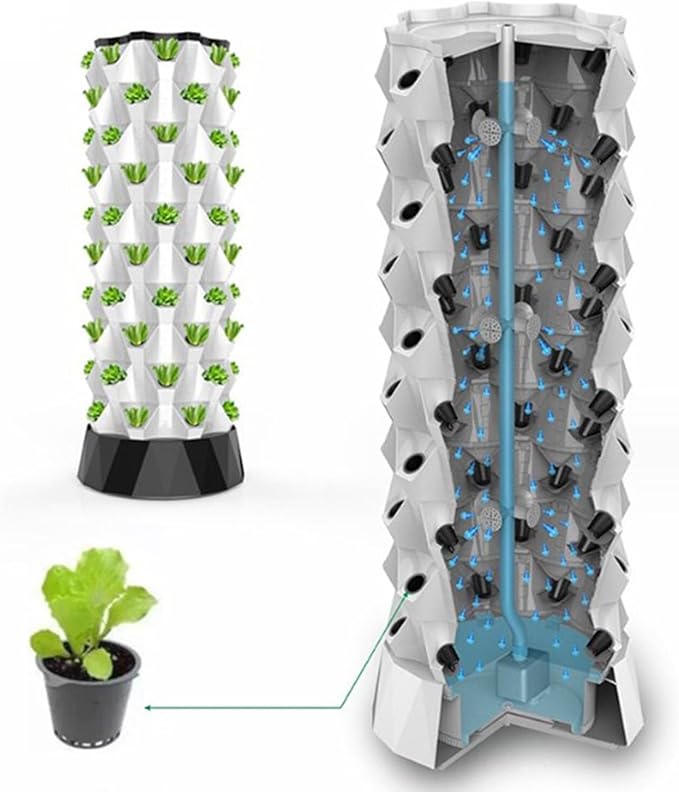 Hydroponics Growing kit 48/64/80Holes Vertical HydroponicTower Self-Watering Growing kitIndoor Planting Vegetable Garden Germination Kit with Water Pump Net Pots(8floors)