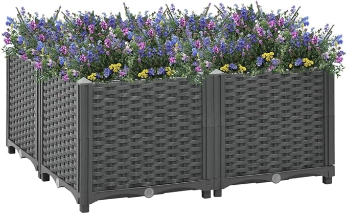 Raised BedsPlanters for Growing Fresh HerbsVegetablesFlowersSucculents and Other Plants | Ideal for Outdoor PatiosDecksBalconies 31.5x31.5x15 Polypropylene