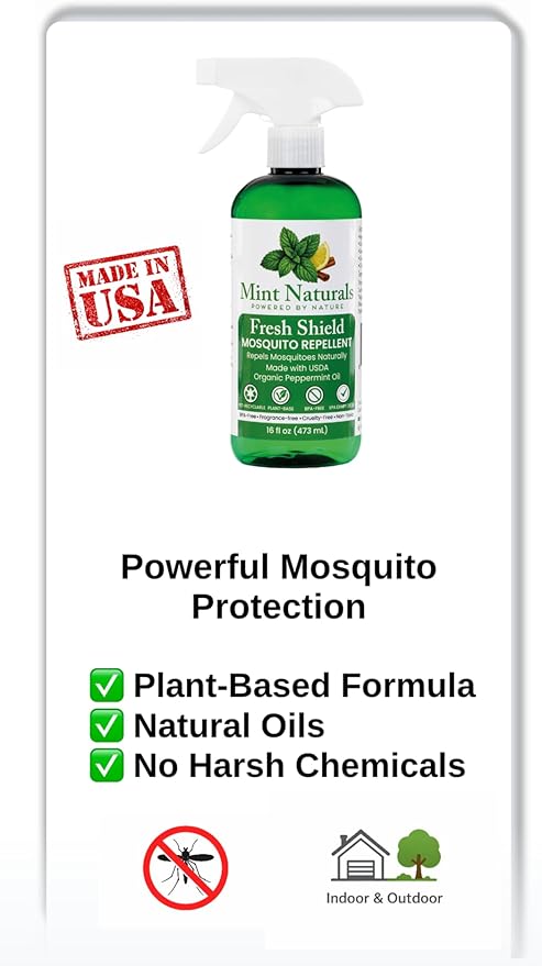Natural Mosquito Repellent Spray – USDA Organic Peppermint Oil Formula that Helps Deter Mosquitoes 16 oz – Made in USA by Mint Naturals