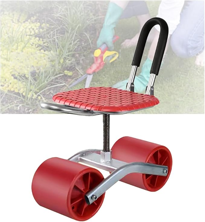 Garden Stool with Wheels 20-33cm Adjustable HeightRolling Gardening Helper Bearing 150kgfor Orchards Farms(Red)