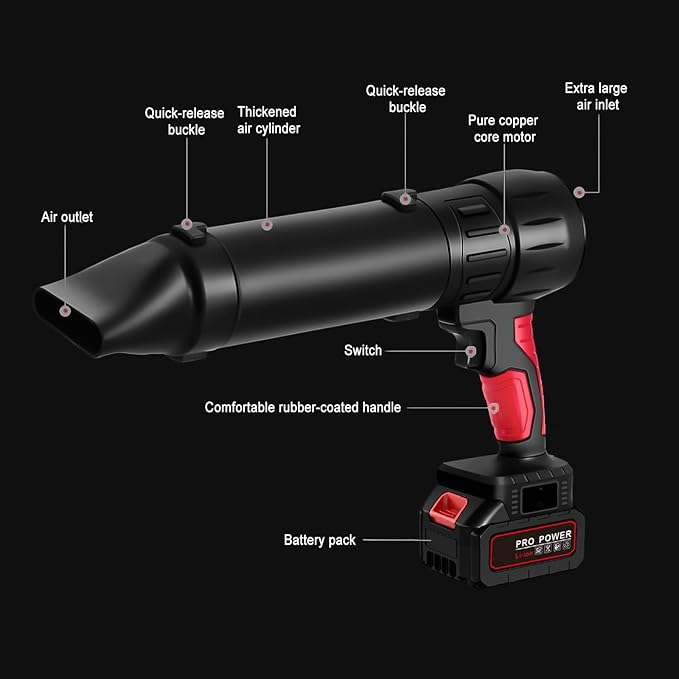 ZPSHYD Cordless Turbo Fan Blower 21V 800W High-Speed Handheld Leaf and Snow Blower with 3 Nozzles Stepless Speed Control for Car Garden and Workshop