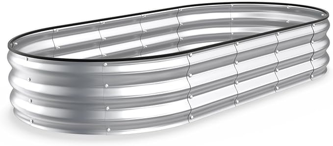Kesfitt Raised Garden Bed 6x3x1 FT Galvanized Steel Metal Raised Garden Bed Oval Open-Bottom Design 12-Inch Deep for Outdoor Vegetable &amp Herb Gardening Silver