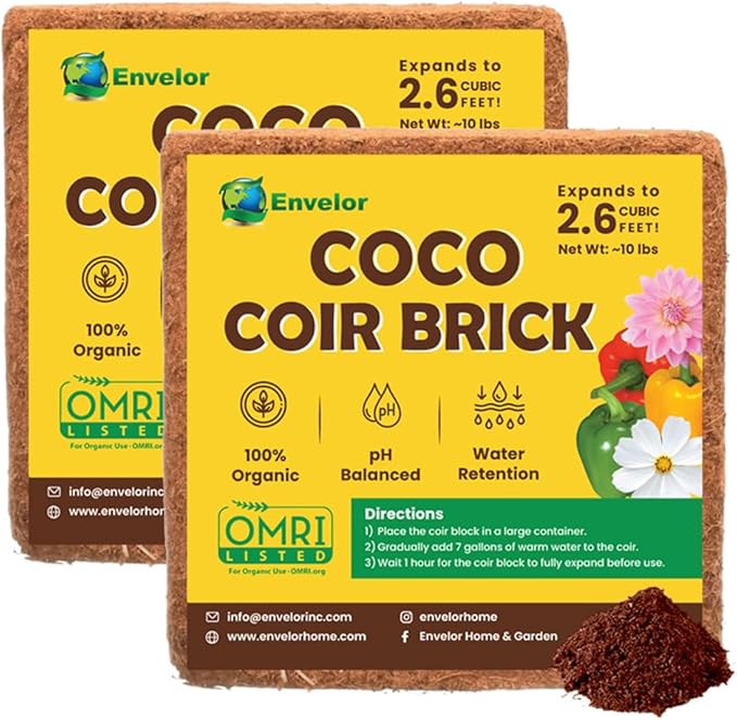 Coco Coir for Plants 2-Pack – 2.6 Cu. Ft. Compressed Coconut Coir Bricks 10 lb. Organic Low EC pH Balanced Coco Peat for Indoor &amp Outdoor Gardening Potting Soil Indoor Plant Soil