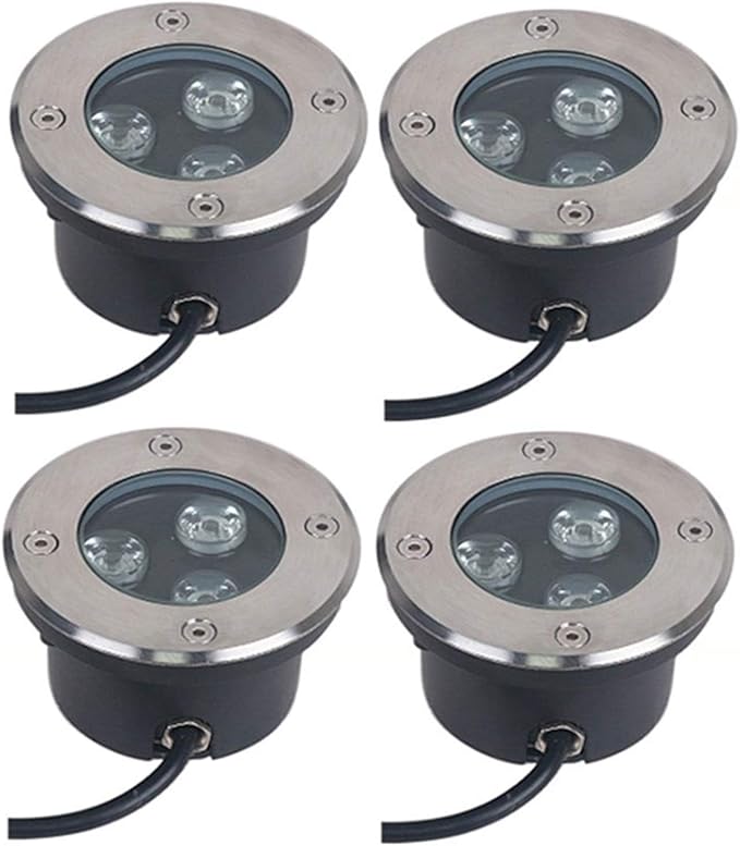 4-Pack Ultra-Thin LED In-Ground Lights IP67 Waterproof Outdoor Recessed Floor Lighting 3W LED Beam Spotlight for Garden/Yard/Patio Landscape Lighting(Blue3W(220V))