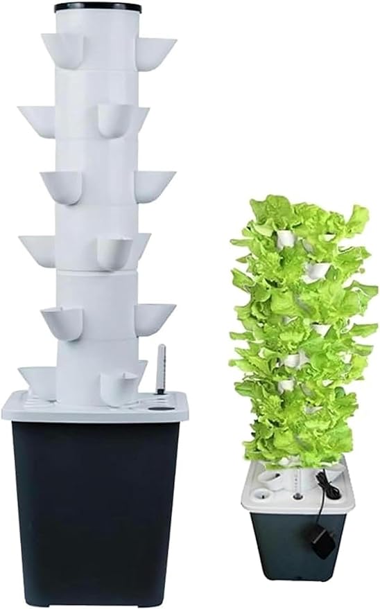 Garden Hydroponic Growing System 15/20/25/30 Pods Hydroponics Tower Apartment Grow Kit Aquaponics Planting System with Hydration Pump Adapter Network Pots Herbs Timer
