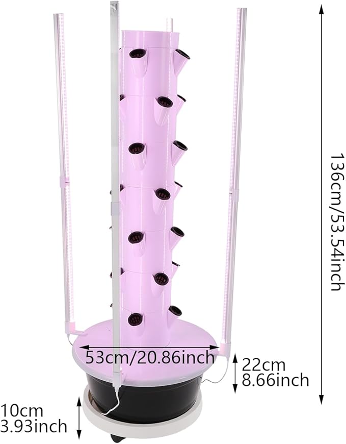 Vertical Hydroponics Growing System Kit 28-Plant Hydroponics Growing Tower with Led Lighting 24-Hour Cycle Timer H.Max 18.04ft Q.Max 211.33Gal/h for Fruits Vegetables Indoor Gardening