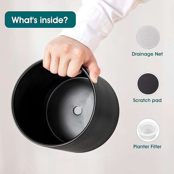vancasso Ceramic Plant Pots 4.25+5.25+6.25 Inch Planter Pot with Drainage Hole Flower Pots for Indoor Outdoor Plants Set of 3 Black