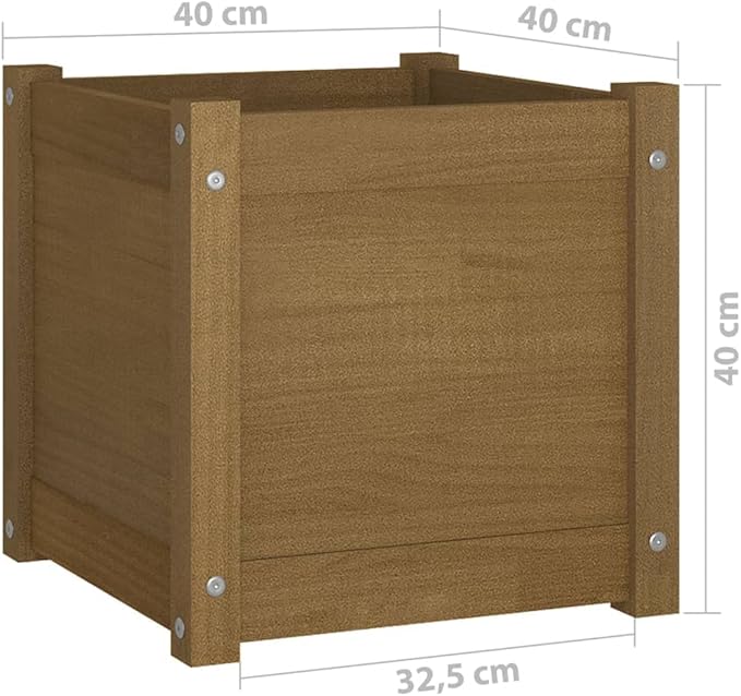 Honey Brown Solid Pinewood Planter Set of 2 Square 15.7 inch Outdoor Garden Planters for Patio Balcony Deck