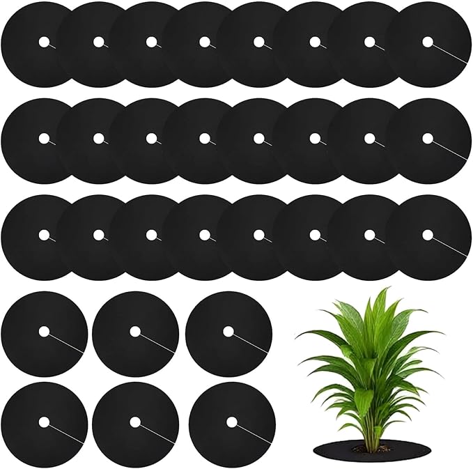 30 Pcs 20.5 Inch Weed Barrier Mats Tree Rings Non Woven Plant Cover Discs 2.4 Inch Inner Hole Diameter Mulch Ring