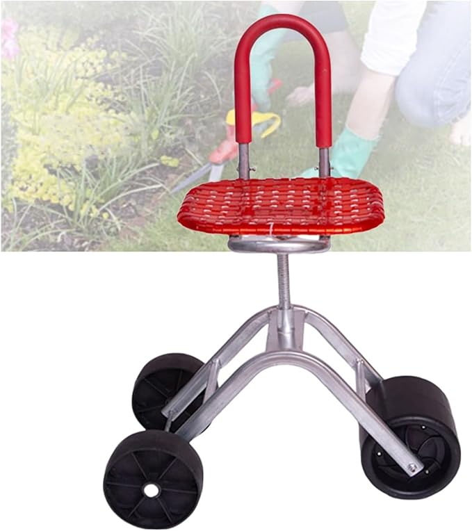 Garden Stool with Wheels36-48cm Adjustable HeightRolling Gardening Cart Bearing 150kgfor Orchards Farms Home(Red)