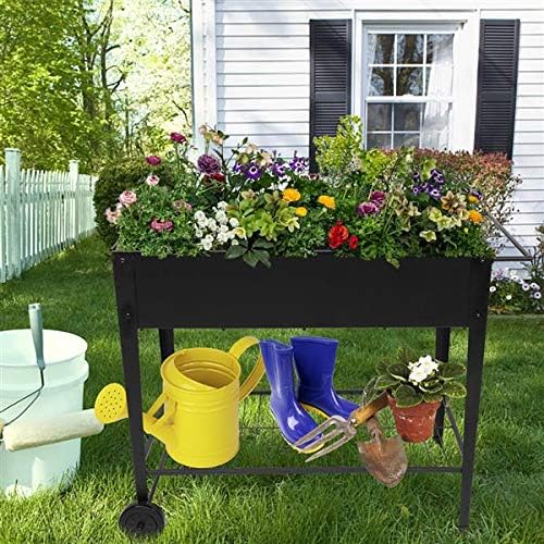Mobile Metal Raised Garden Bed Cart on WheelsElevated Tall Planter Box for Outdoor Indoors House Patio Backyard Vegetables Flower Herb Patio Grow (Black)